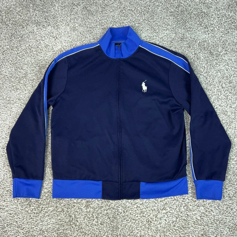 Polo Ralph Lauren Jacket Mens XL Blue Casual Track Full Zip Side Stripe Big Pony